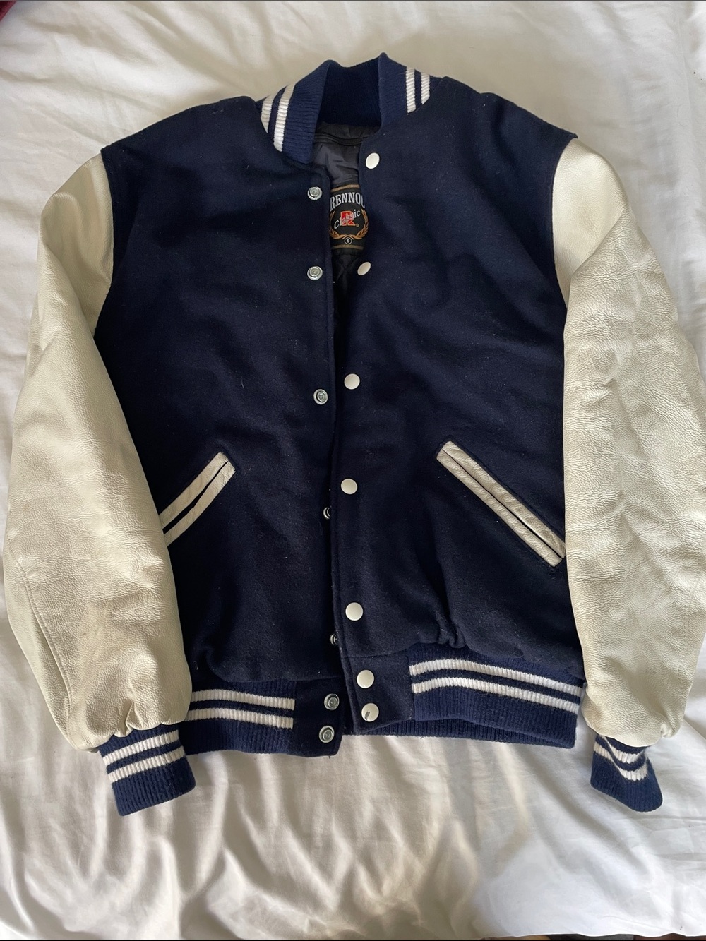 Classic Navy and White Varsity Bomber Jacket